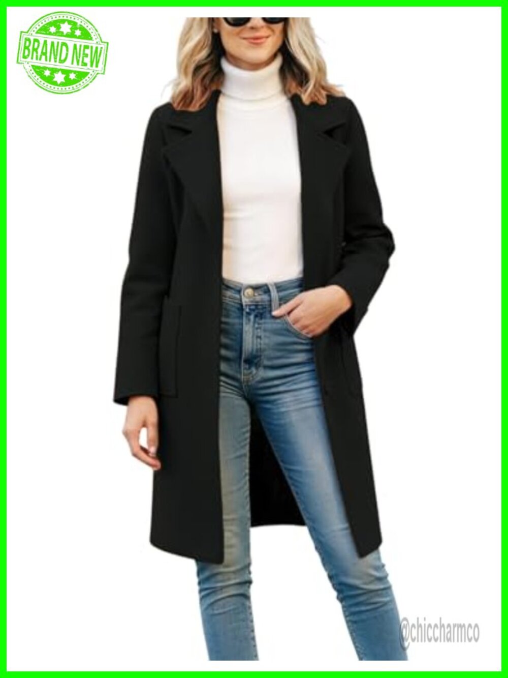 Wool Blend Pea Coat Notch Lapel Mid Long Single Breasted Winter Jacket